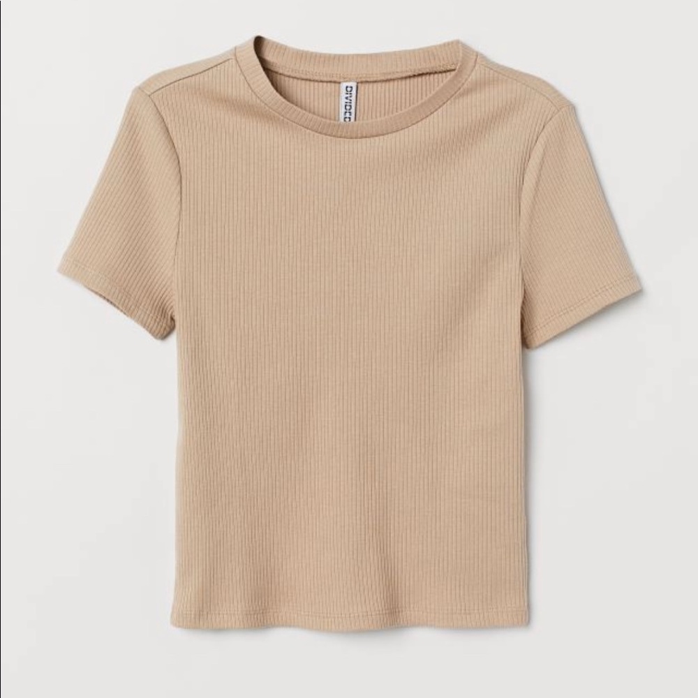 h&m basic tan ribbed tee